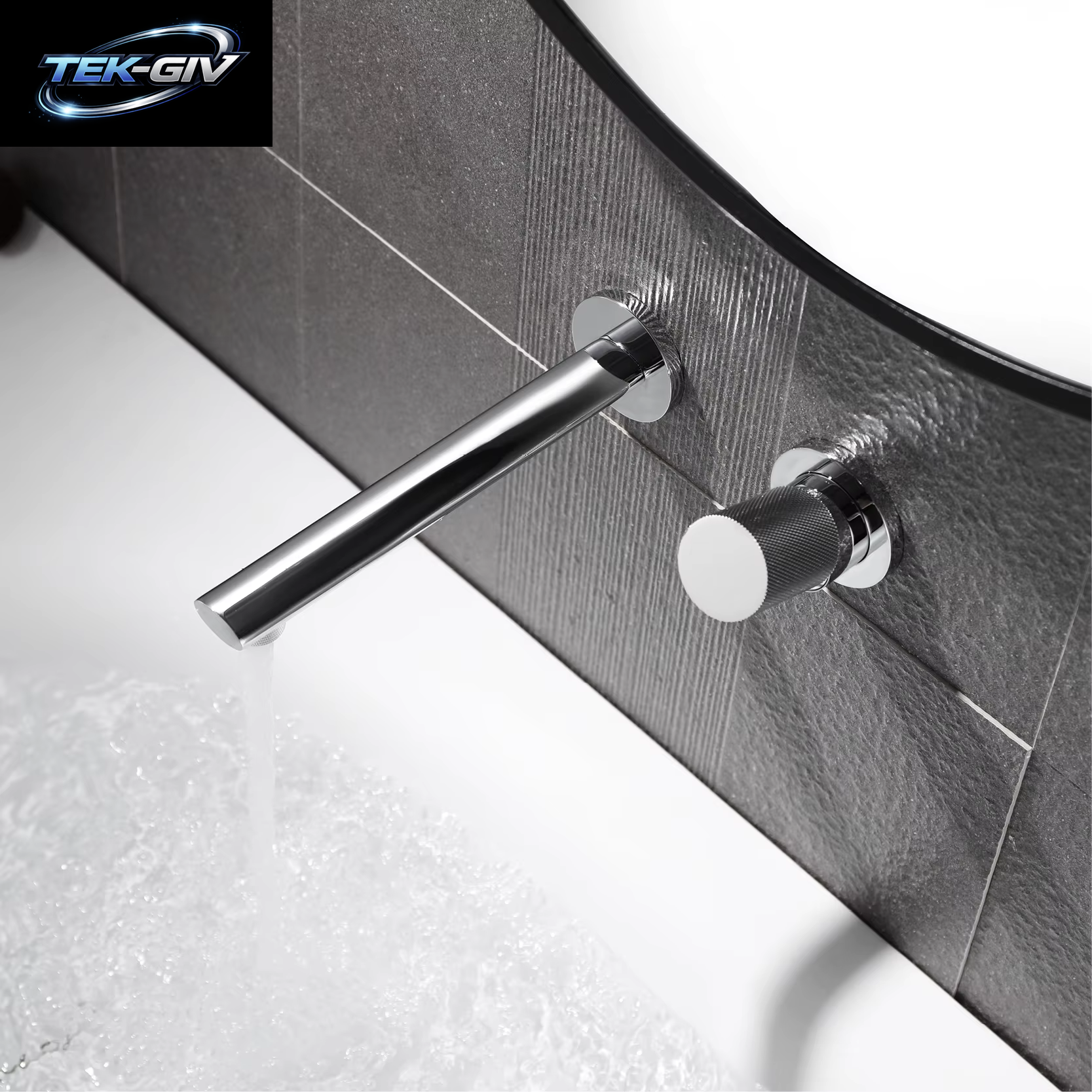 Luxuriöser, an Der Wand Montierter Badezimmerhahn Aus Gebürstetem Goldmessing Mit Einstellbarem Wasservolumen. Eingebettetes Design Für Warm- Und Kaltwasser-Waschtischarmaturen