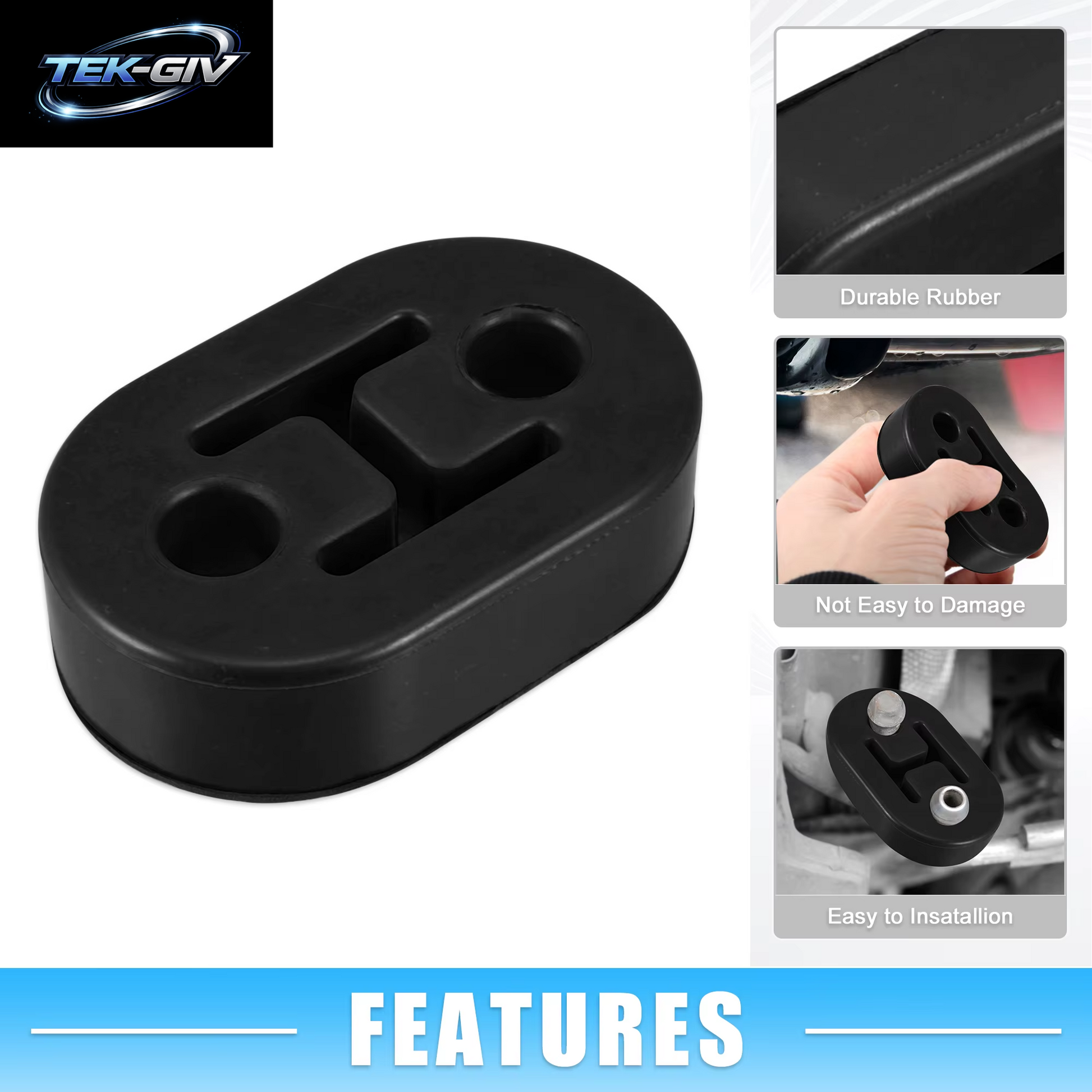 UXCELL Auto-Auspuffaufhänger Aus Gummi Mit 2 Löchern, 12 Mm Lochgröße, Schalldämpfer-Halterung, Schwarz (2Er-Set)