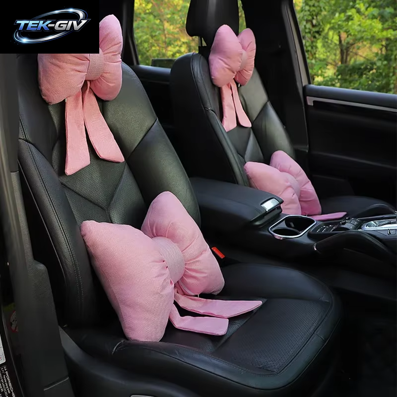 Auto-Kopfkissen, Nackenkissen, Netz, Rot, Niedliche Schleife, Rosa Autositzkissen, Vier Jahreszeiten, Universelles Auto-Kopfkissen Mit Roter Schleife