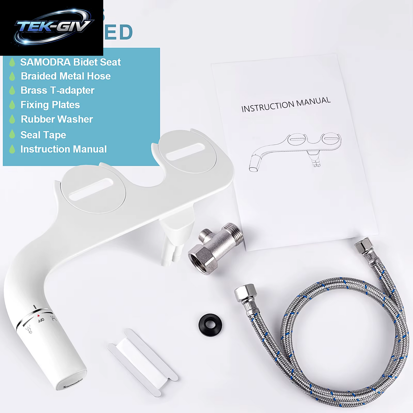 SAMODRA Bidet-Aufsatz, Ultraschlanker Toilettensitz-Aufsatz, Doppeldüsen-Bidet, Einstellbarer Wasserdruck, Nicht Elektrisches Arschsprühgerät
