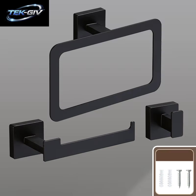 Mattschwarz Badezimmer Zubehör Set Wand Halterung Handtuch Bar Handtuch Ring Rollen Papier Halter Robe Haken Edelstahl Hardware Set
