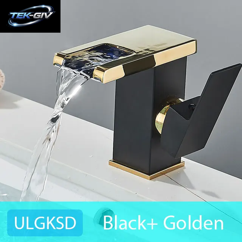 ULGKSD Waschbecken-Wasserhähne, Kalt Und Warm, Hydroelektrischer Led-Waschtischarmatur, Deckmontage, Wasserfall-Mischbatterie, Küche, Dual-Use-Wasserhahn, Kran