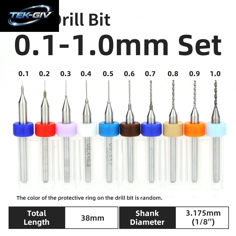 TOOLEYE 10-Teiliges Pcb-Bohrer-Set, Mikrobohrer, Leiterplatte, 1/8 Zoll Schaft, Mini-Cnc-Bohrer, 0,1–3,175 Mm Bohrwerkzeuge
