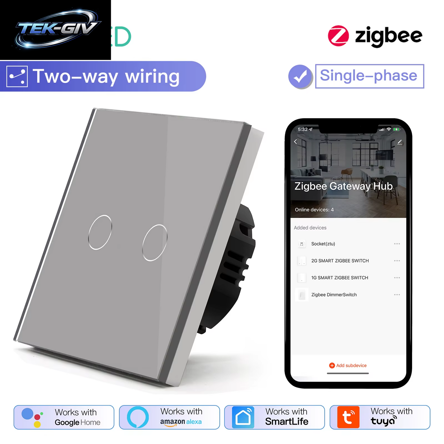 BSEED Zigbee Schalter 1/2/3Gang 2Way Verdrahtung Smart Touch Licht Schalter Wand Sensor Schalter Tuya APP Smart Leben Google Alexa