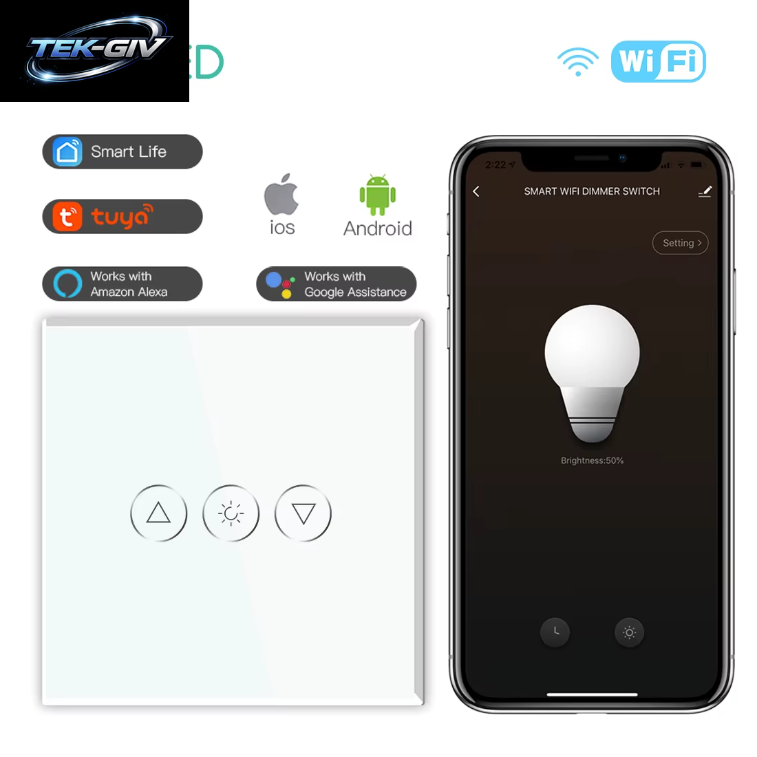 BSEED Wifi Dimmer Schalter 1Gang Smart Touch Schalter up down Tuya Smart Leben Alexa App Mit EU Steckdose Typ-C USB Ports
