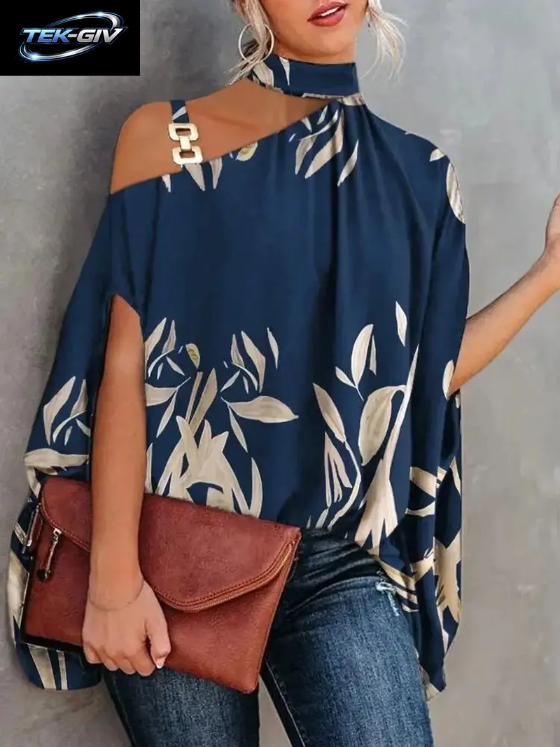 Lässig Lose Frauen Bluse Mode Fledermaus Ärmel Druck O-Ausschnitt Shirts Top Frühling Sommer Büro Dame Blusen Elegante Tops