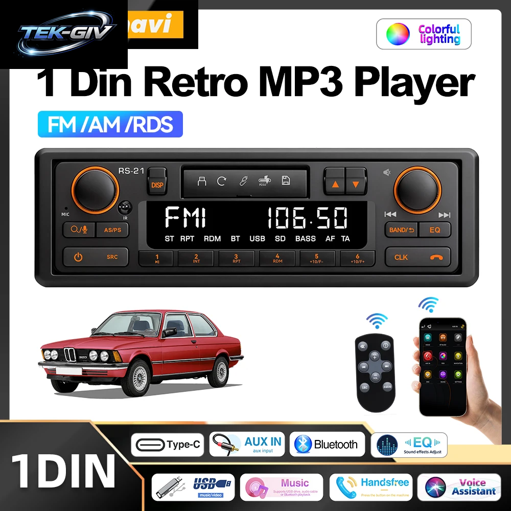 1DIN Retro Autoradio Mp3-Player Stereo Bluetooth FM AM RDS Unterstützung QC3.0 Für Porsche VW Benz BMW Land Rover Audi Alfa Romeo