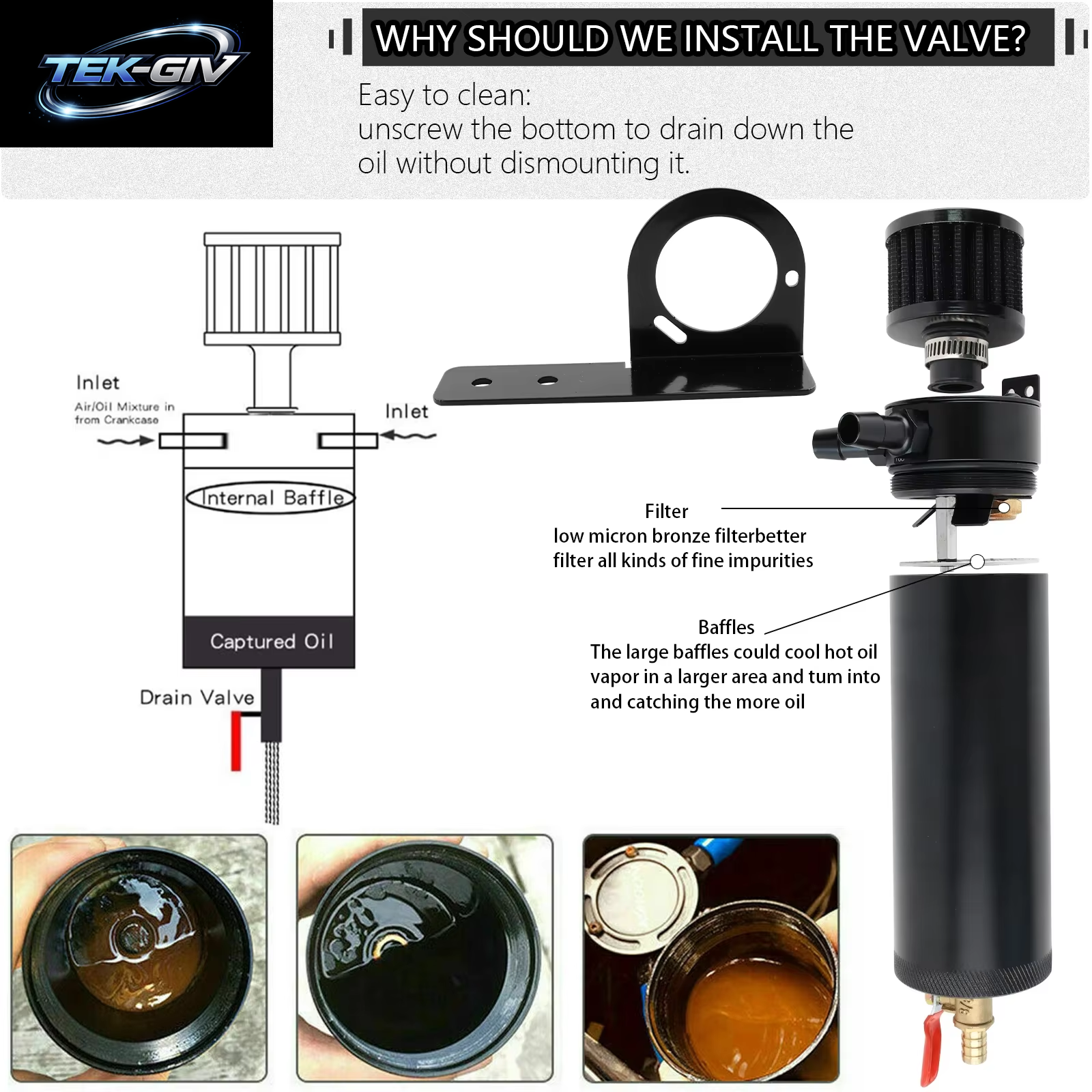 2-Port Schwarz 750Ml Ölfangdose Kit, Universelle Verblüffte Ölfangdose Reservoir Tank Mit Entlüftung Filter Und Ablass Ventil