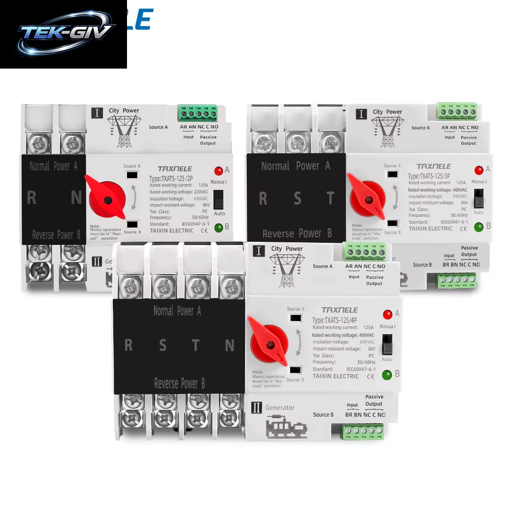 Din-Schiene 2P 3P 4P ATS Dual Power Automatischer Transferschalter Wahlschalter Unterbrechungsfreier Stromgenerator 63A 100A 125A