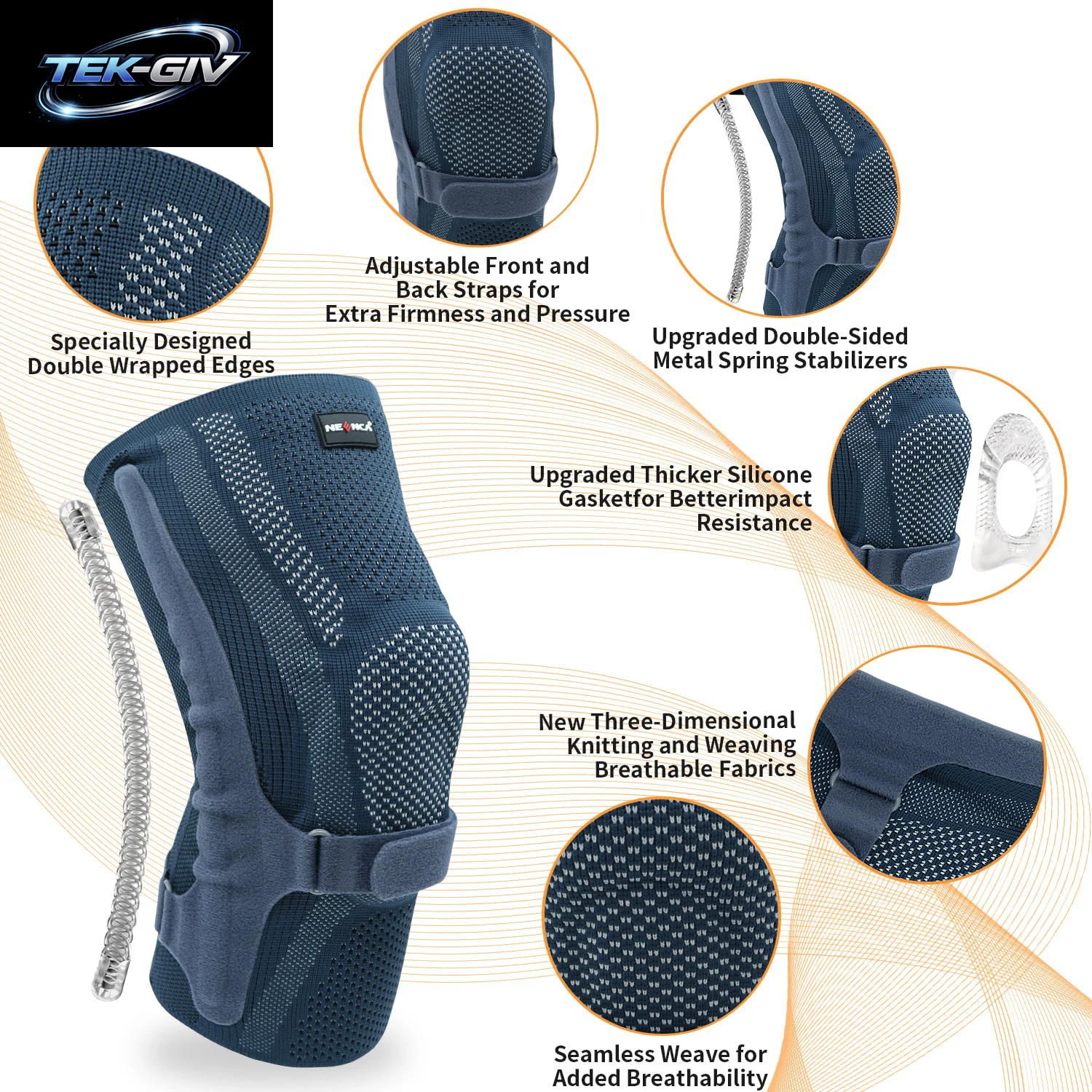 NEENCA Kniebandage Mit Patella-Pad Und Seitenstabilisatoren, Knie-Kompressionsmanschettenunterstützung Für Damen Und Herren ACL/PCL, Laufsport
