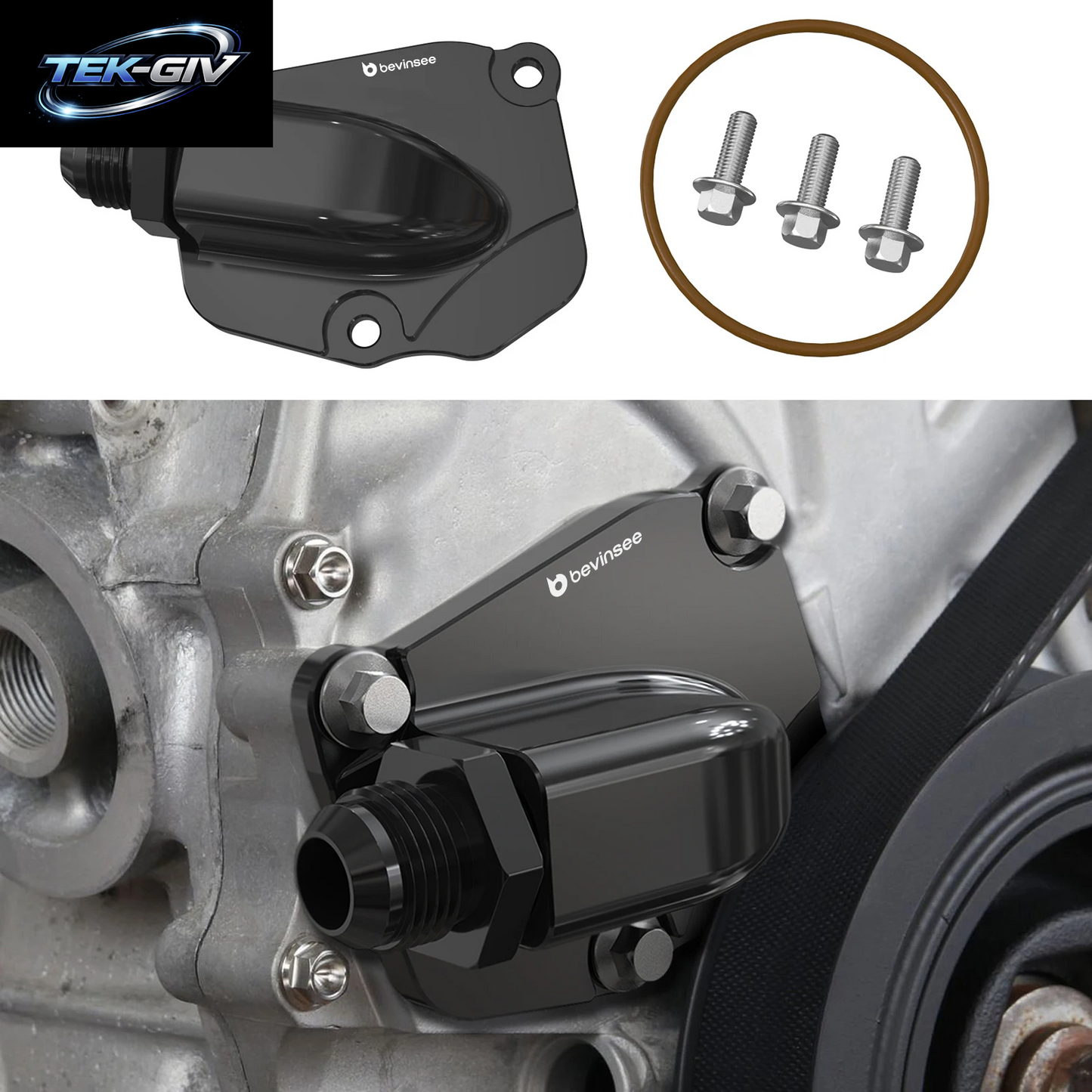 BEVINSEE Für K20 K24 Steuerkettenspanner-Abdeckung Mit AN10 Orb-Anschluss, Turbo-Ölablass Für Honda K-Serie
