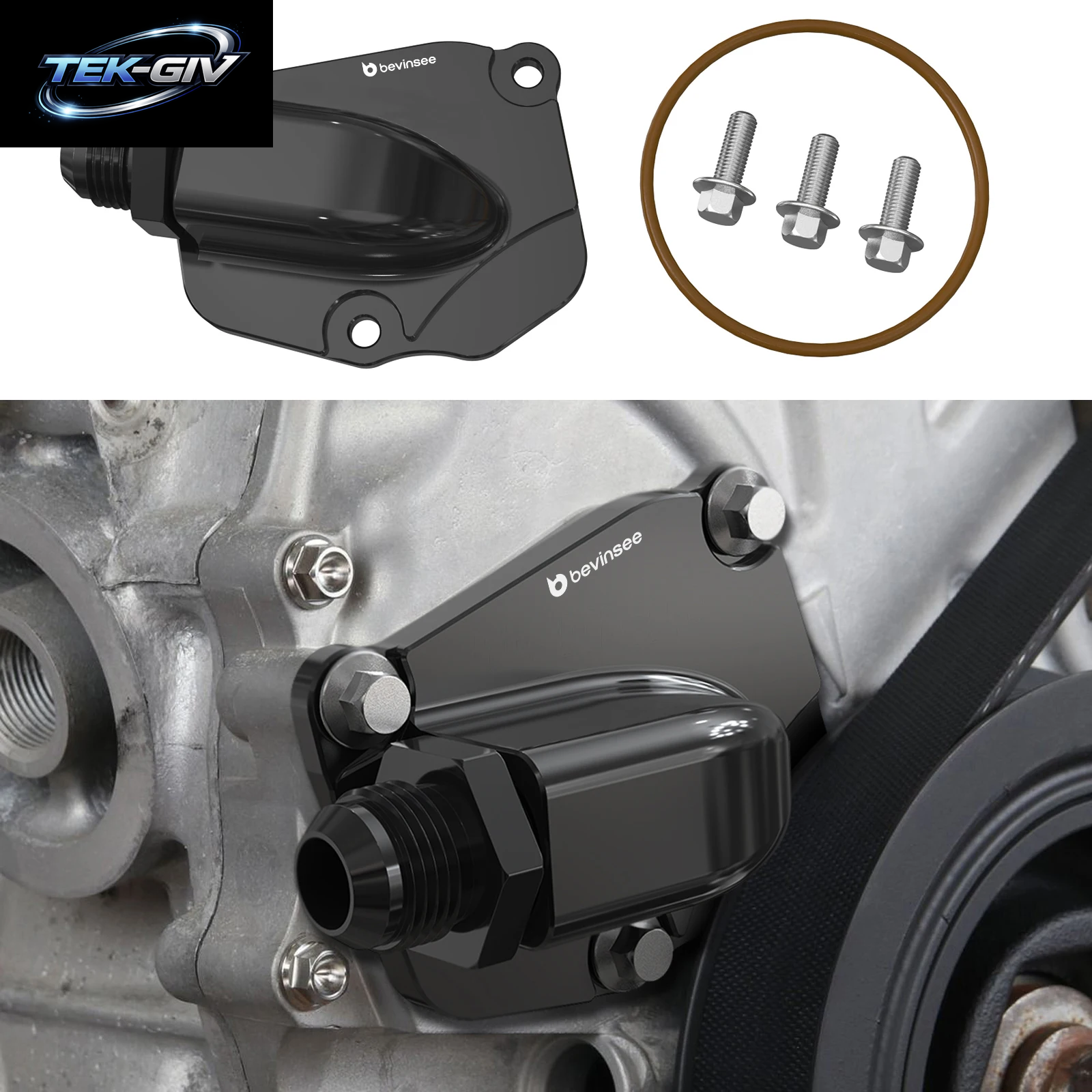 BEVINSEE Für K20 K24 Steuerkettenspanner-Abdeckung Mit AN10 Orb-Anschluss, Turbo-Ölablass Für Honda K-Serie
