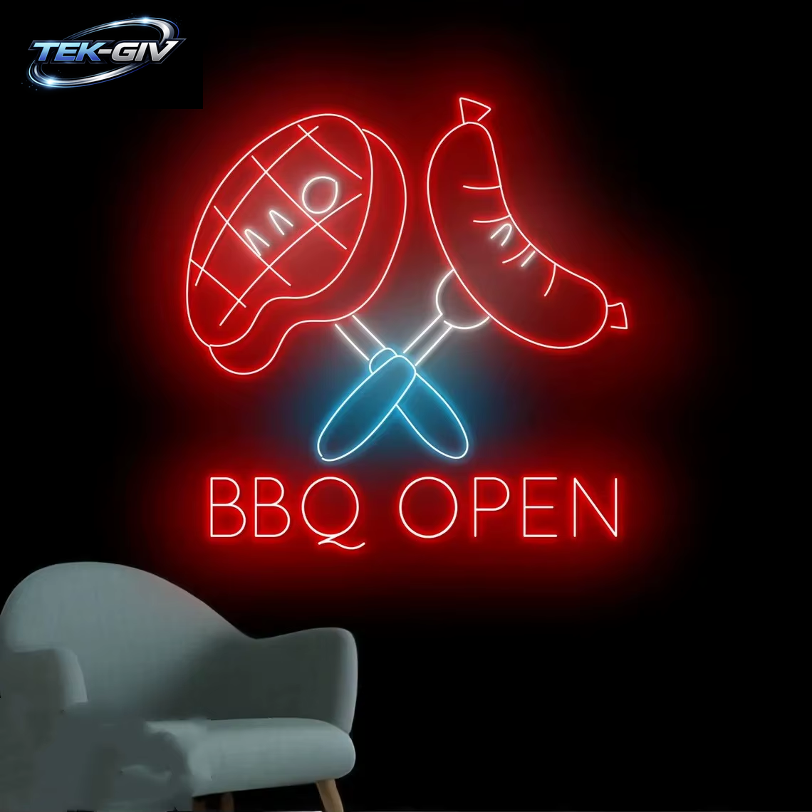BBQ Offenes Neonschild Grill Led Schild Grill Fleisch Neonlicht Steak Restaurant Wandkunst Dekor Küche Home Wanddekoration