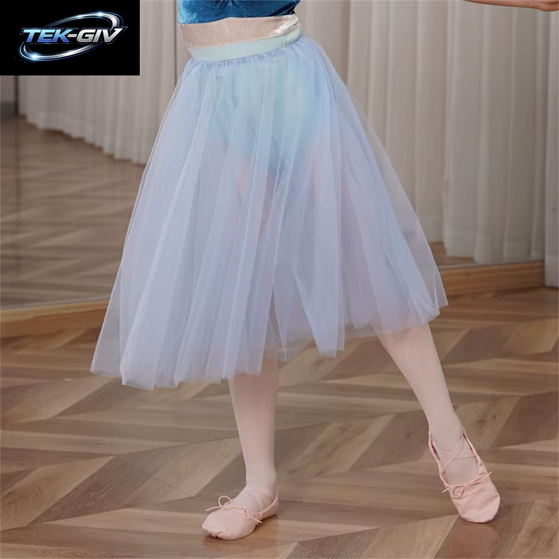 Heißer Verkauf 2 Schichten Weiche Kinder Mädchen Kinder Ausbildung Dancewear Weiß Blau Grau Ballett Tanz Röcke Halb Tüll Röcke