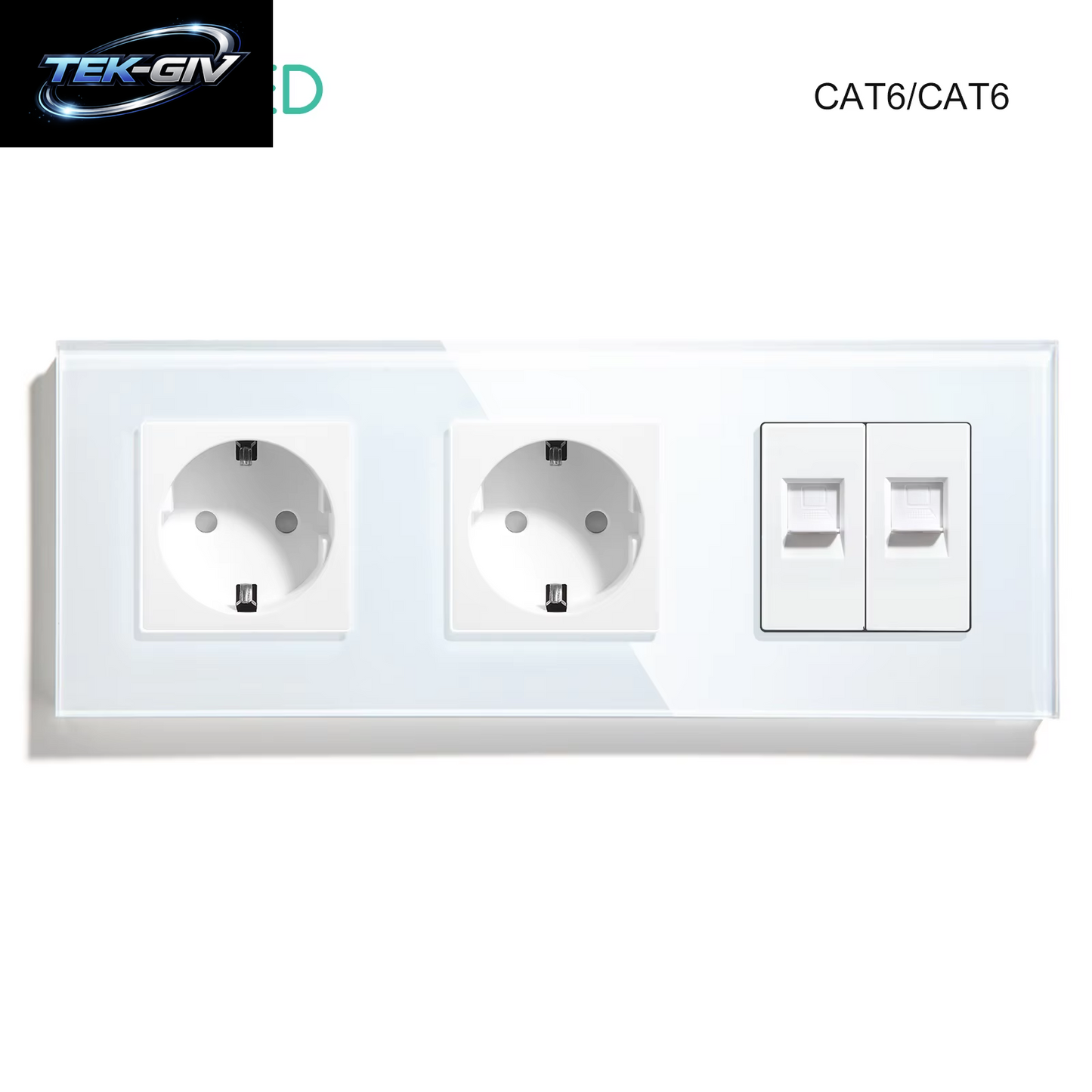 BSEED Dual Internet Steckdosen CAT6 Steckdose EU Steckdosen plus Netzwerk PC Daten Computer Anschluss Steckdosen Glas Panel