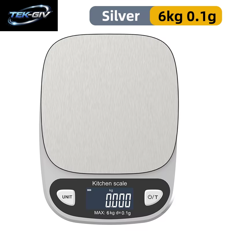 Wiederaufladbare Küchenwaage, Edelstahlplatte, Tragbare Küchen-Lebensmittelwaage, 6 Kg/12 Kg, Genaues Wiegen, Elektronische Digitalwaage
