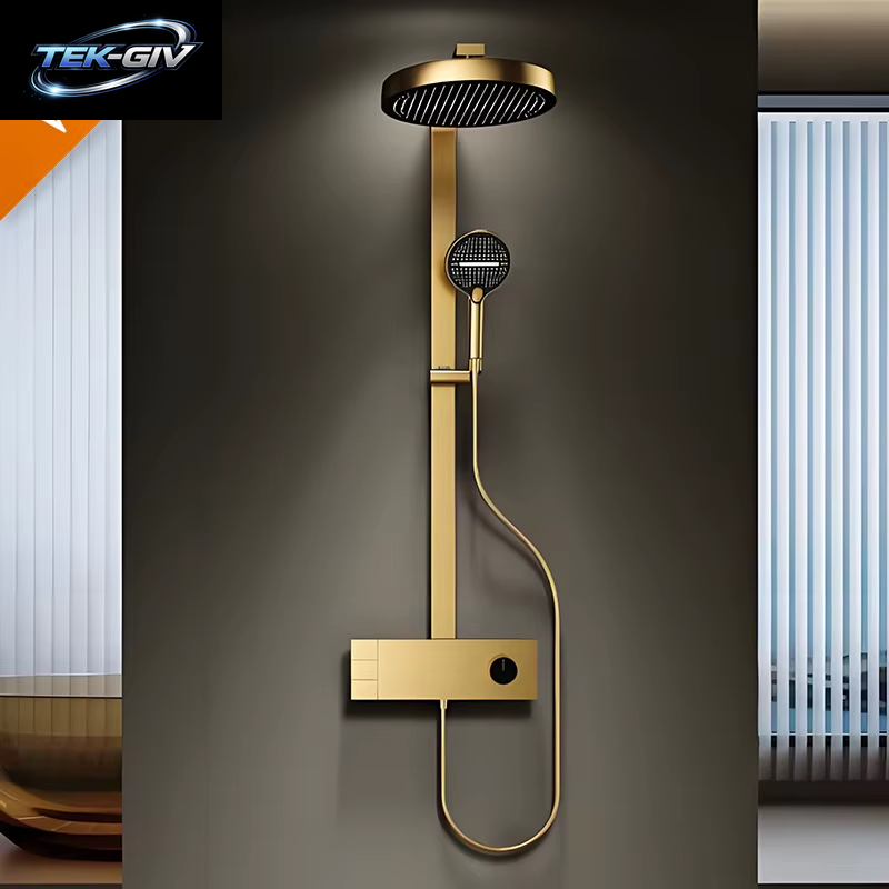 VGX Badezimmer-Duschsystem-Set Luxuriöses Gold-Duscharmatur-Set Messing-Regenduschkopf-Set Roségold-Duschmischer-Set