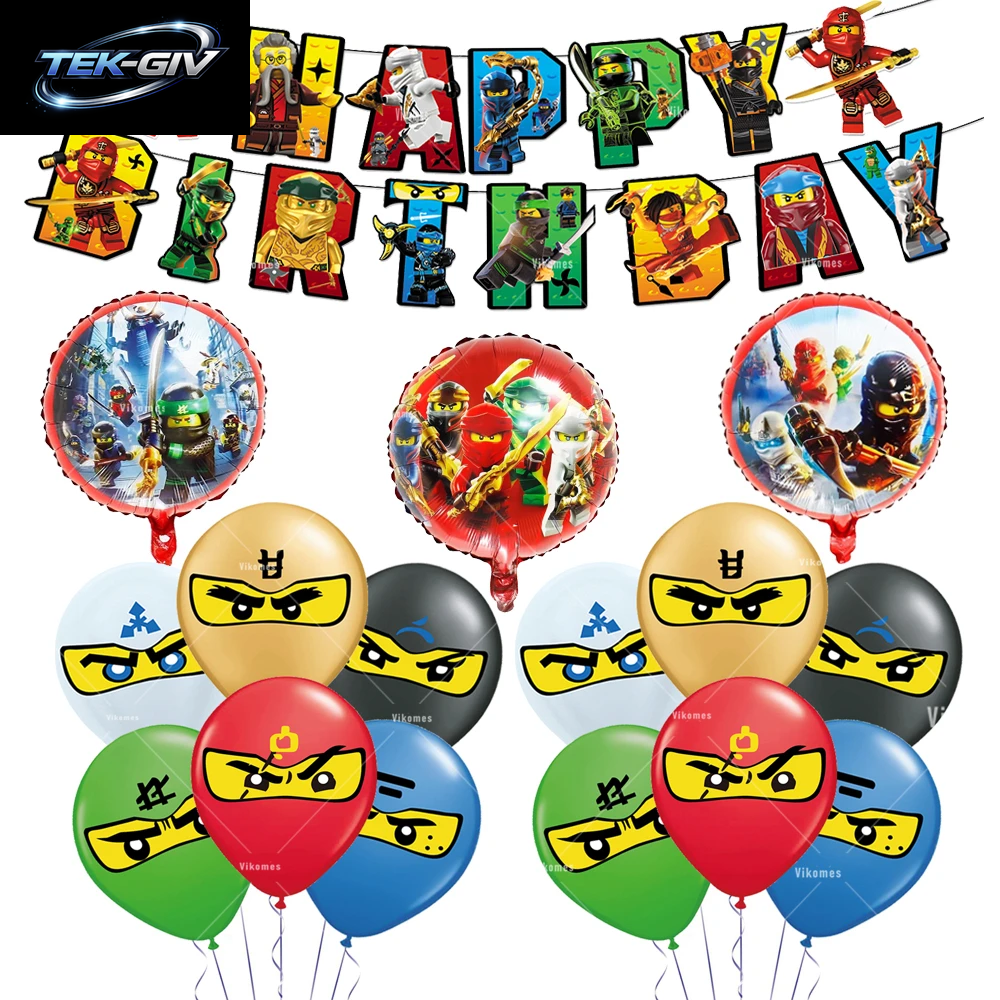 Ninjaed Go Thema Luftballons Geburtstag Party Dekoration Lieferungen Baby Dusche Legoed Latex Ballon Hintergrund Banner Kuchen Topper Jungen