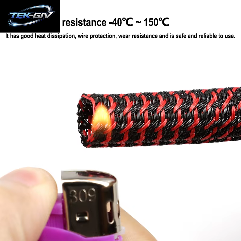 Rot-Schwarze, Selbstgeschlossene Kabelhülle, 3 Mm ~ 50 Mm, PET, Geflochten, Isoliert, Wickelmantel, Geteilter Draht-Organizer, Hoher Schutz