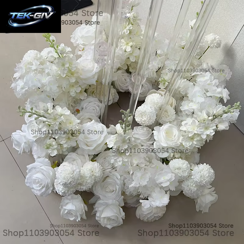 Luxus 60 Cm 25 Zoll Künstliche Weiße Rose Hyazinthe Kranz Hochzeit Tisch Blumen Mittelstücke Dekor Straßenarrangement Party Requisiten