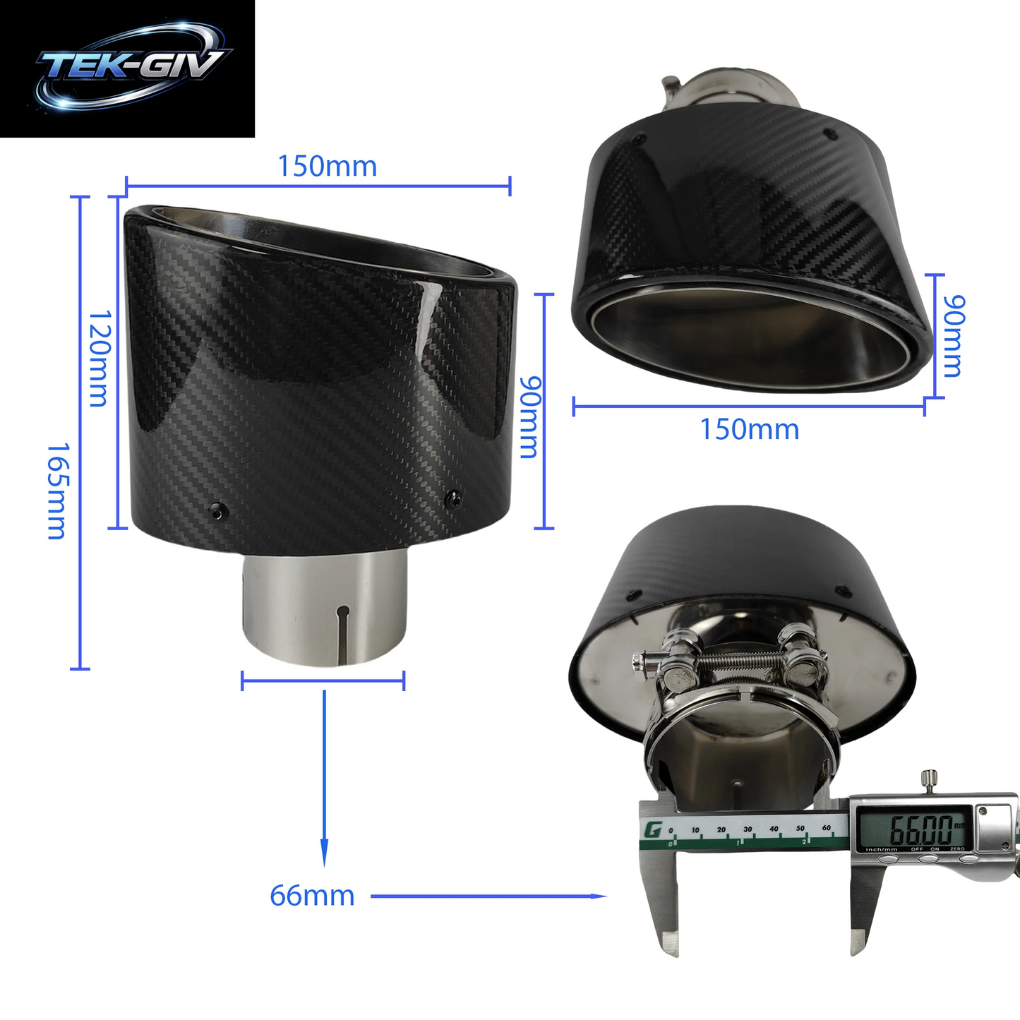 1Pcs Universal Auto Glänzend Carbon Faser Schalldämpfer Spitze Auspuffrohr Düse Dekoration Edelstahl Silber Oval 150Mm Kippen Links Rechts