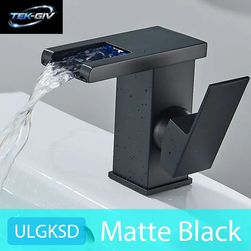 ULGKSD Waschbecken-Wasserhähne, Kalt Und Warm, Hydroelektrischer Led-Waschtischarmatur, Deckmontage, Wasserfall-Mischbatterie, Küche, Dual-Use-Wasserhahn, Kran