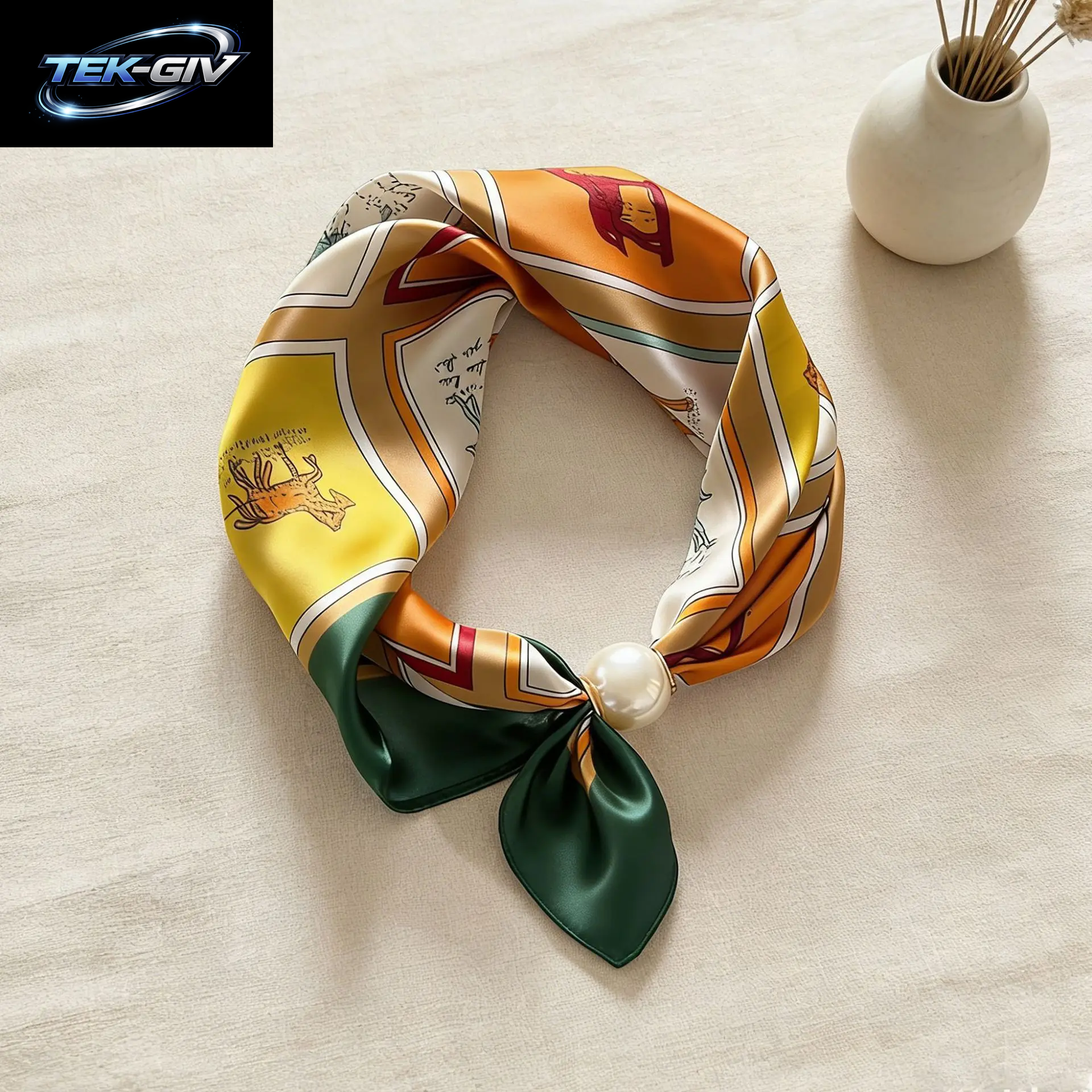 Schal-Kette Aus Seide Mit Magnetischem Anhänger, Dünner Perlen-Halstuch-Verschluss, Haarband, Schleifenband, Foulards Für Damen, Luxusmarken