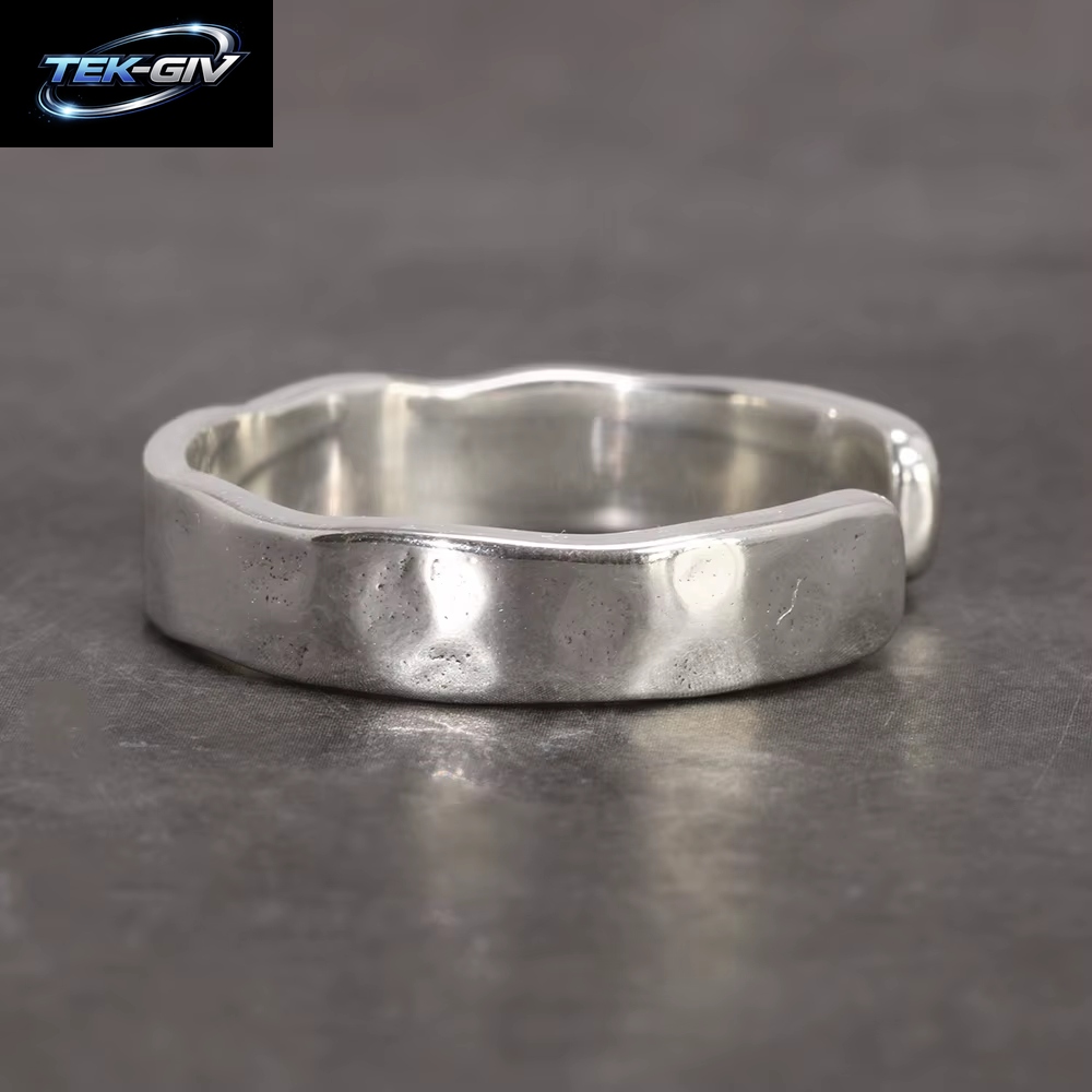 Herren- Und Damenringe Aus Sterlingsilber S925, Helles Handhammermuster, Minimalistischer, Verstellbarer Schmuck