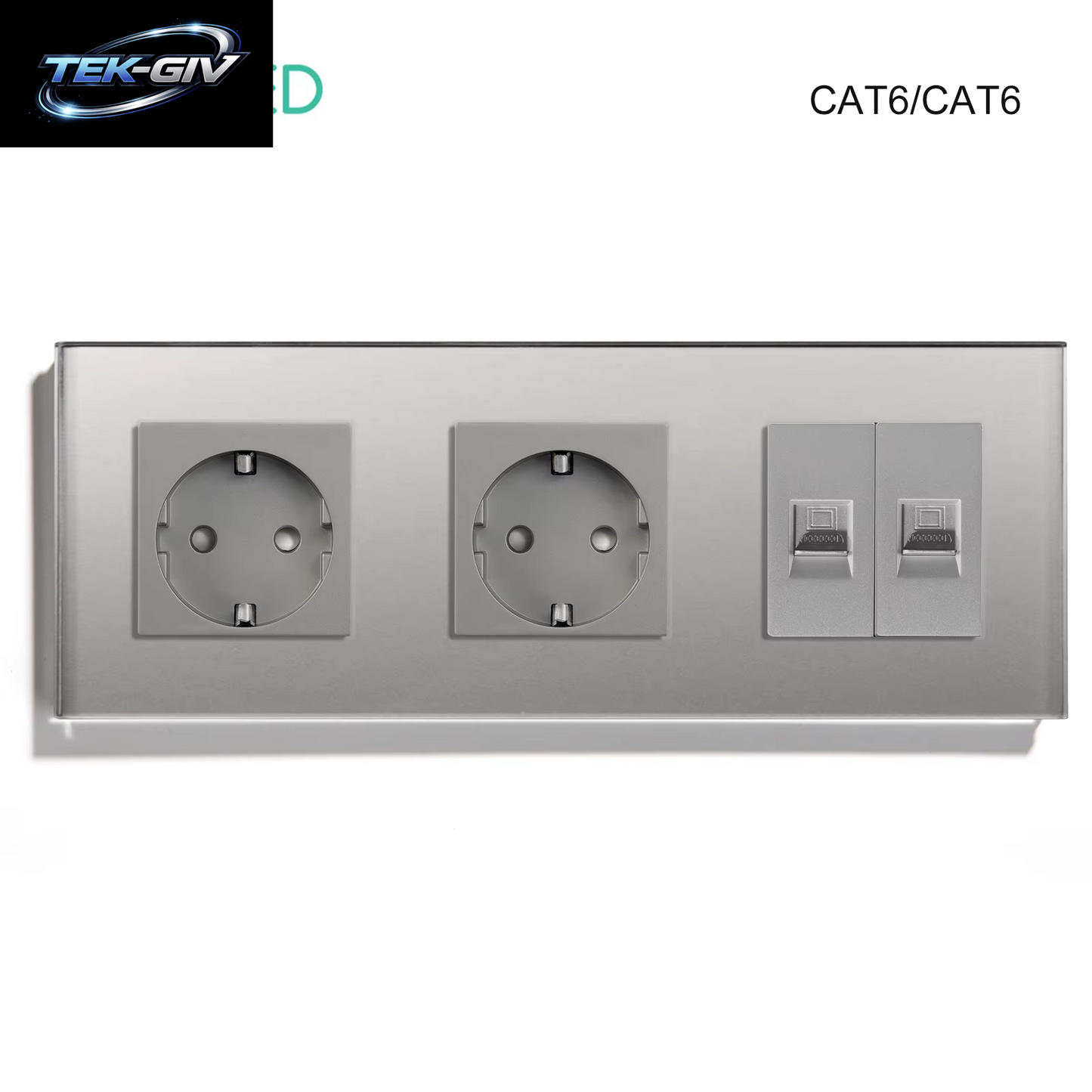 BSEED Dual Internet Steckdosen CAT6 Steckdose EU Steckdosen plus Netzwerk PC Daten Computer Anschluss Steckdosen Glas Panel