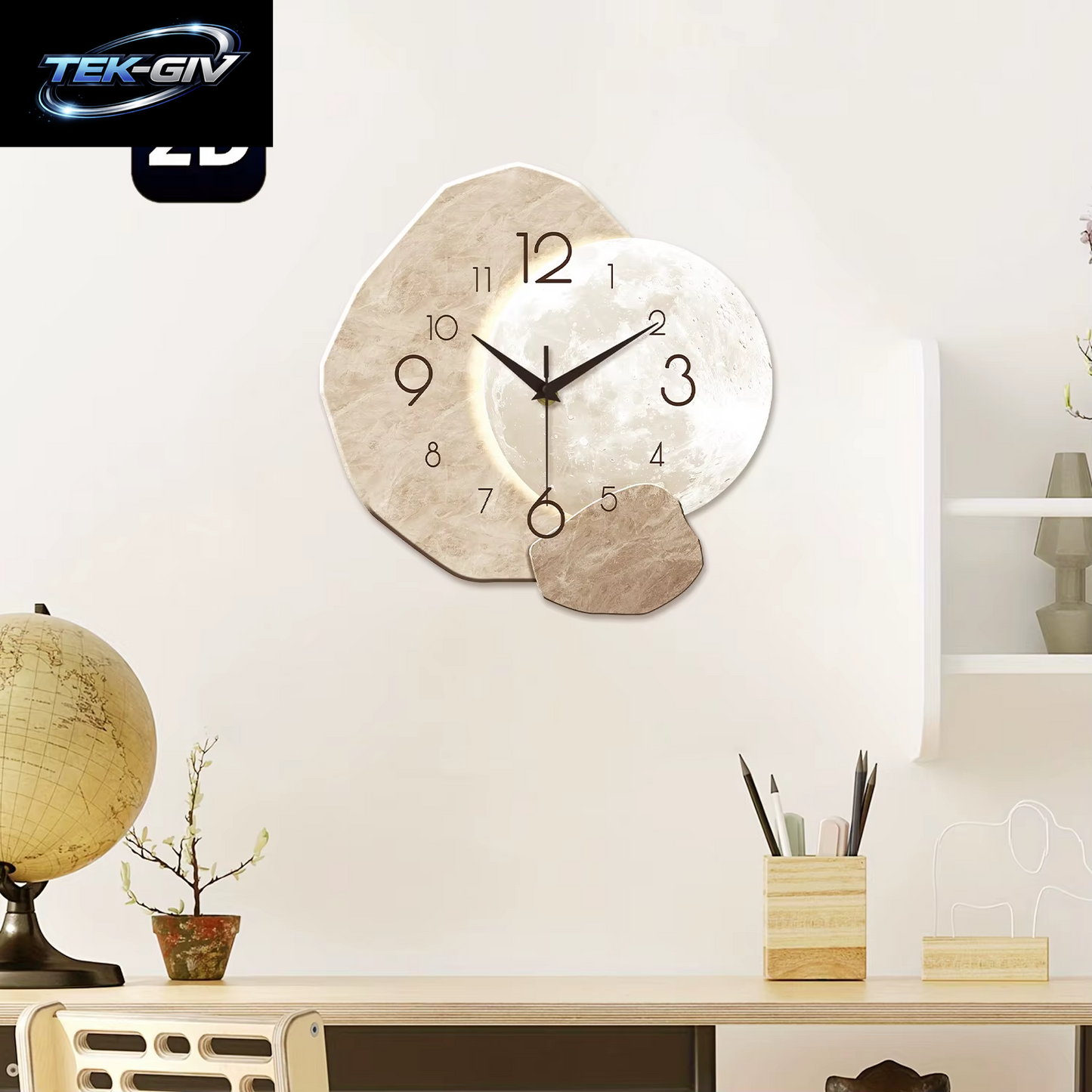 Moderne, Schlichte, Geräuschlose Wanduhr, Monddesign – Quarzwerk, Holzmaterial, Für Schlafzimmer, Wohnzimmer Oder Bürodekoration