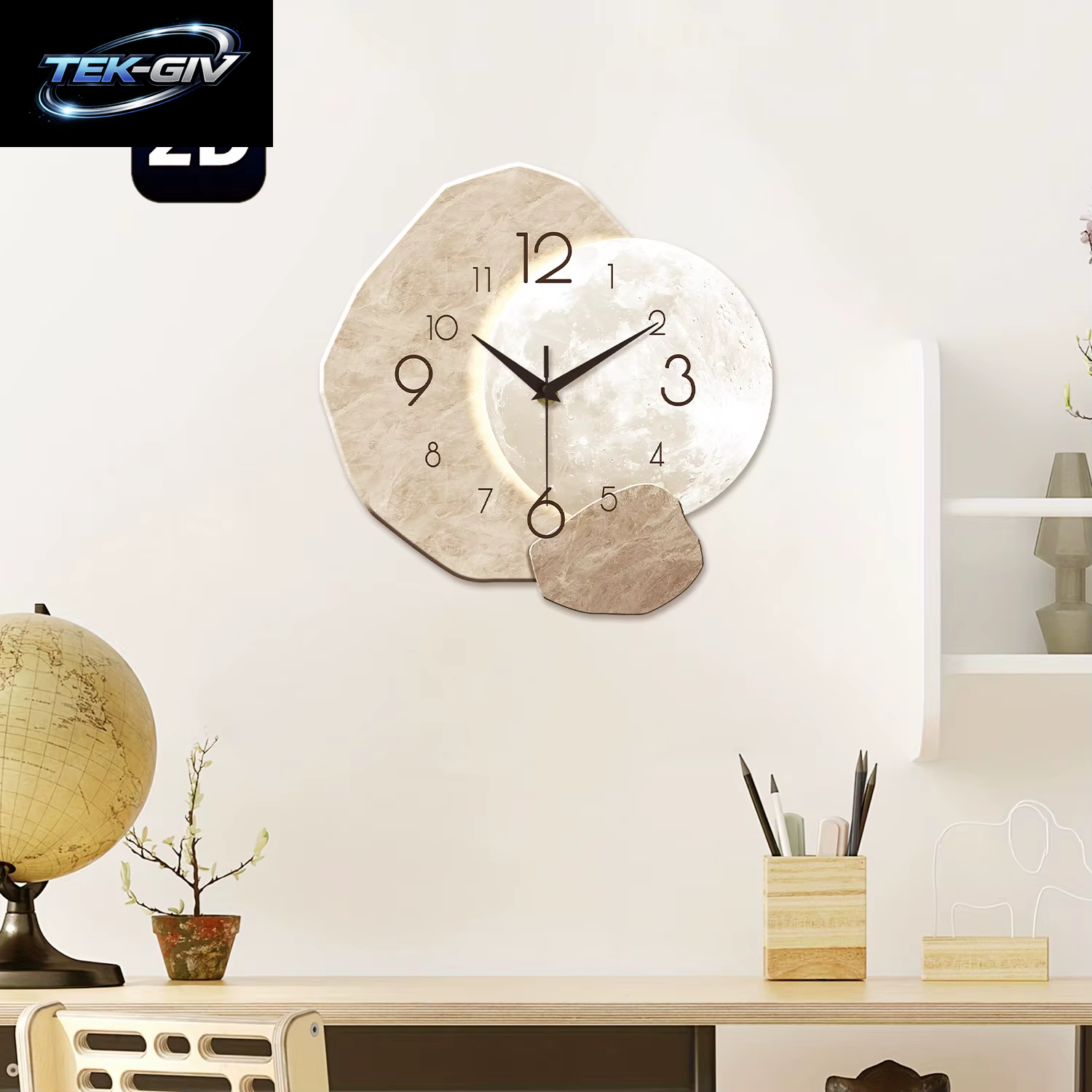 Moderne, Schlichte, Geräuschlose Wanduhr, Monddesign – Quarzwerk, Holzmaterial, Für Schlafzimmer, Wohnzimmer Oder Bürodekoration