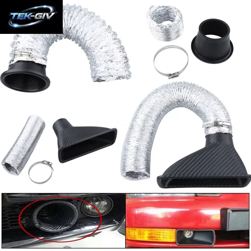 Universal Auto Front Stoßstange Eintritt Air Turbo Lufteinlass Rohr Kit ABS Turbine Einlass Kit Rohr Luft Trichter Carbon Look