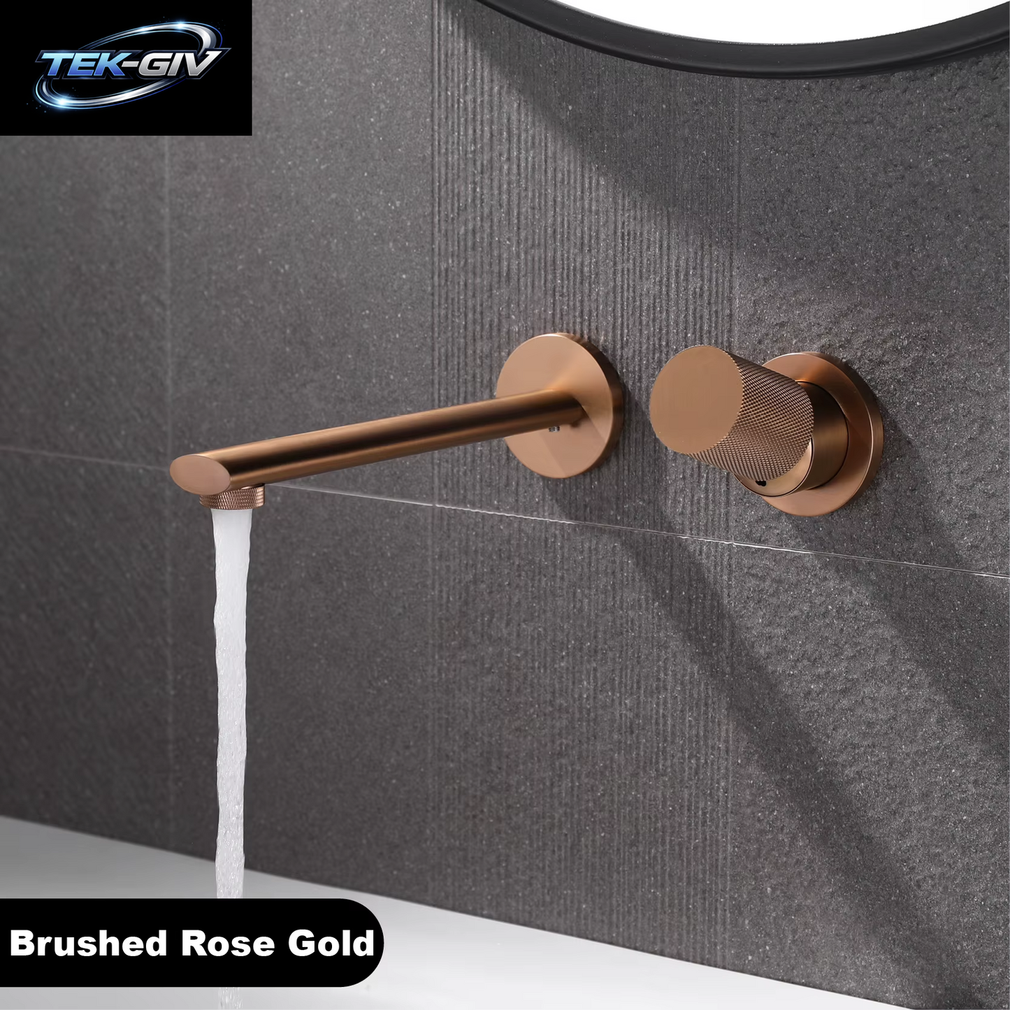 Luxuriöser, an Der Wand Montierter Badezimmerhahn Aus Gebürstetem Goldmessing Mit Einstellbarem Wasservolumen. Eingebettetes Design Für Warm- Und Kaltwasser-Waschtischarmaturen