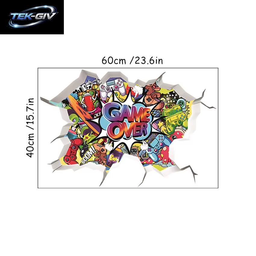 3D Broken Wall Hole Art Gamer Gamepad Vinyl Wandaufkleber Für Zuhause Kinderzimmer Junge Schlafzimmer Play Zone Dekoration Videospiel Poster