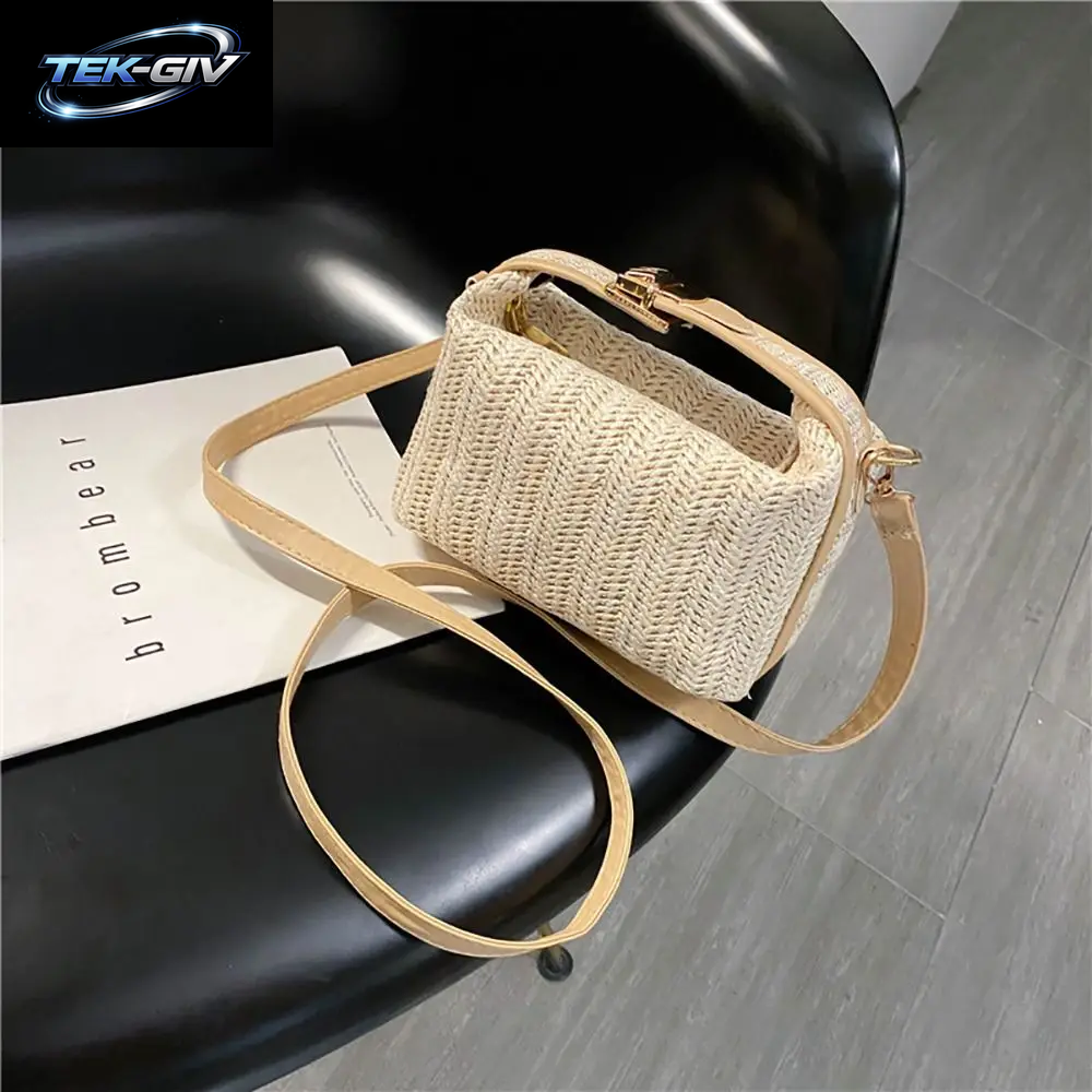 Mode Mit Hardware-Schloss Umhängetasche Trend Ige Große Kapazität Einfache Stroh Handtasche Weichen Griff Strand Tasche Frauen Mädchen