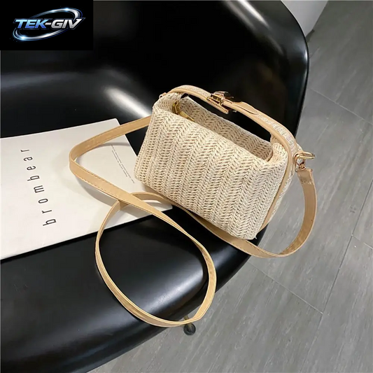 Mode Mit Hardware-Schloss Umhängetasche Trend Ige Große Kapazität Einfache Stroh Handtasche Weichen Griff Strand Tasche Frauen Mädchen
