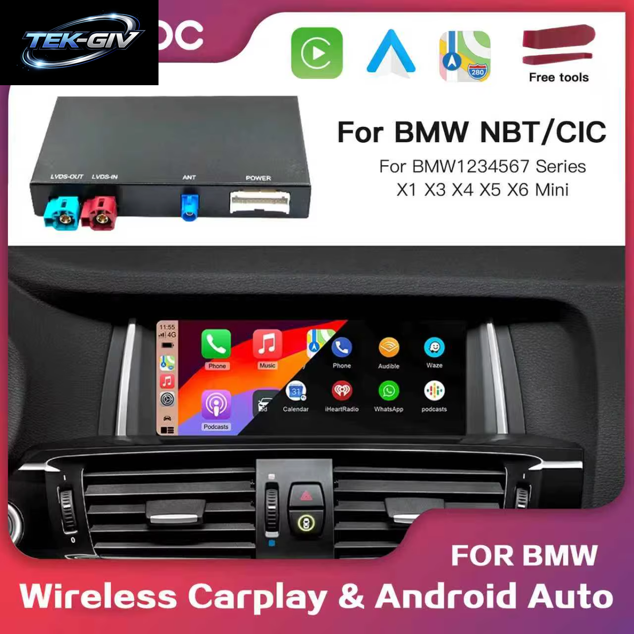 CARABC Wireless Carplay Für BMW MINI F30 F31 F20 F21 F10 F01 X5 E70 X3 F25 NBT CIC System Android Auto OEM Integrationsmodul