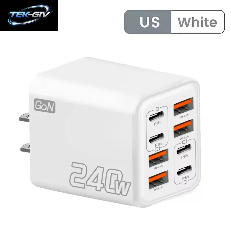 240W Gan Usb-C-Ladegerät 8-In-1 Schnellladegerät Für Iphone, Samsung, Xiaomi, Typ-C, Eu/Us-Stecker, Wandladegerät