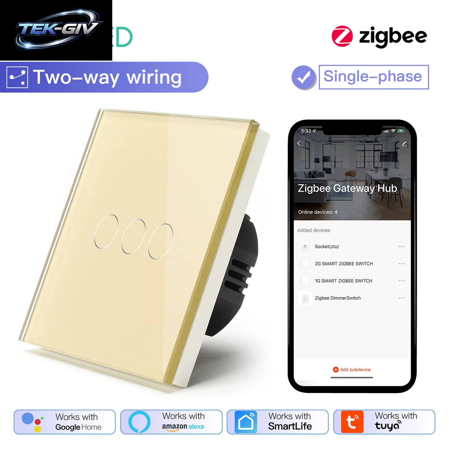 BSEED Zigbee Schalter 1/2/3Gang 2Way Verdrahtung Smart Touch Licht Schalter Wand Sensor Schalter Tuya APP Smart Leben Google Alexa