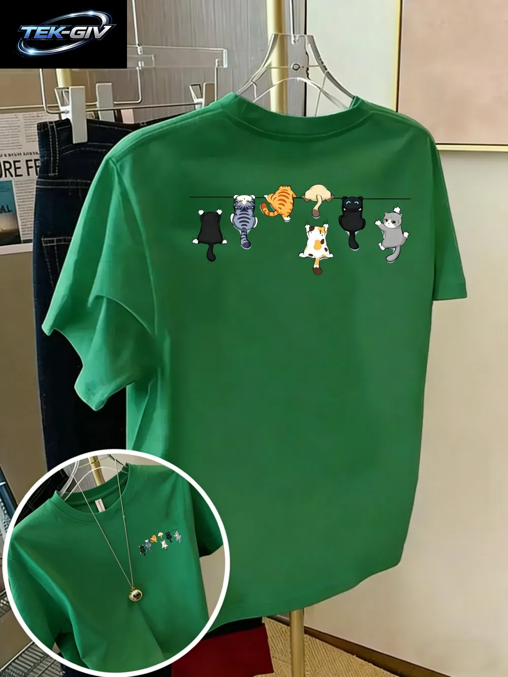 Cartoons Cats Prints T-Shirts Sommer Damen Baumwoll-T-Shirts Basic O-Ausschnitt Oversize Kurzarm-Tops Casual Street Woman Kleidung