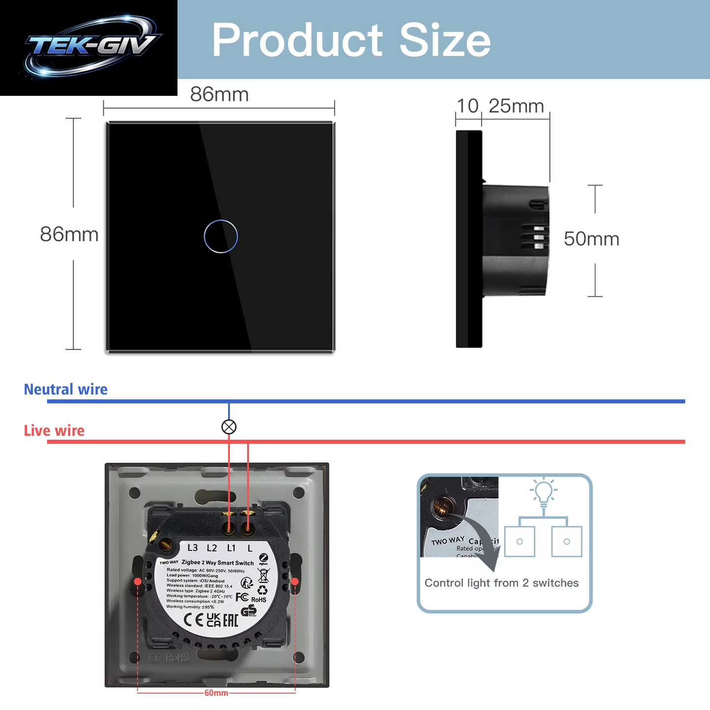 BSEED Zigbee Schalter 1/2/3Gang 2Way Verdrahtung Smart Touch Licht Schalter Wand Sensor Schalter Tuya APP Smart Leben Google Alexa