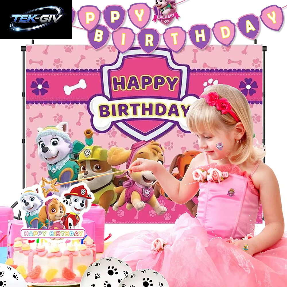 Rosa Paw Patrol Skye Geburtstag Party Dekorationen Skye Folie Latex Ballons Geschirr Teller Hintergrund Für Kinder Mädchen Party Supplies
