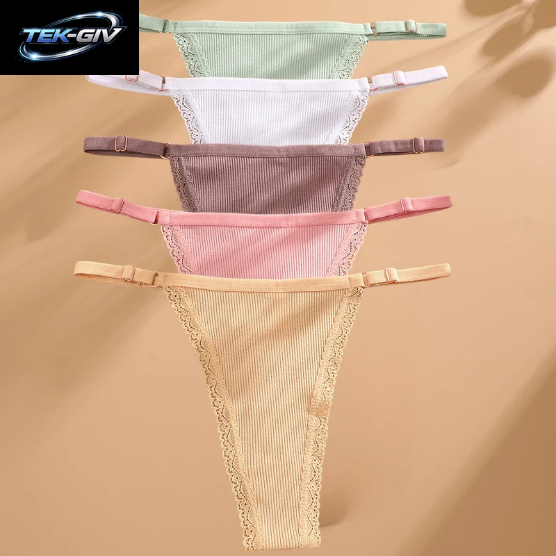 FINETOO 5 Teile/Satz Sexy G-String Höschen Baumwolle Frauen Unterwäsche Verstellbare Taille Mädchen Weibliche Pantys Bikini Dame Thongs Dessous