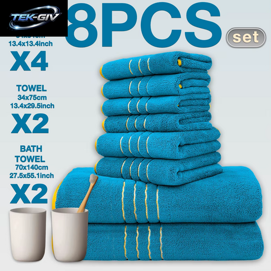 8-Teiliges Luxus-Hotel-Badetuch-Set Aus Hochwertiger Baumwolle, Einschließlich Weichem, Saugfähigem, Schnell Trocknendem Set, Geeignet Für Badezimmer.