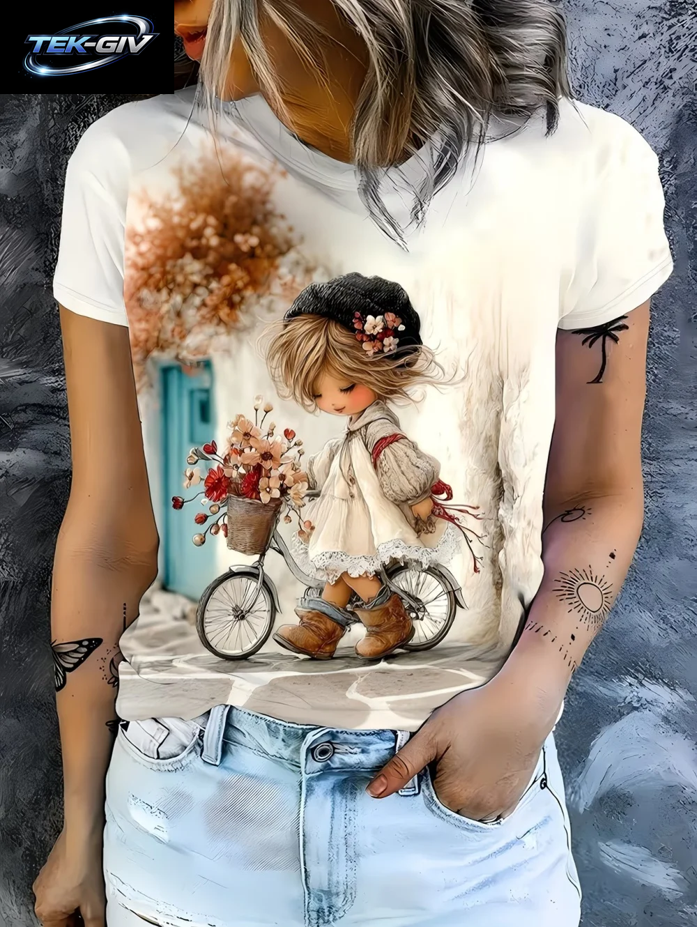 2026 Frühling Sommer Süßes Mädchen-Motiv T-Shirt Locker Sitzend Damen Lässig Lustige Grafik Streetwear Bequeme Kurzarm Damenbekleidung