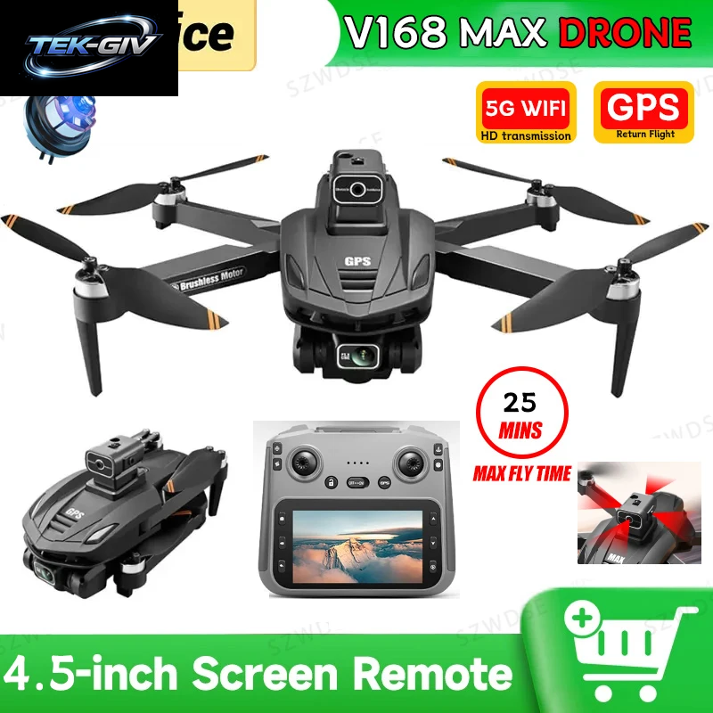 2026 V168 MAX Gps-Drohne Professionelle 8K-Kamera Luftaufnahme FPV Bürstenlos Hindernisvermeidung Großer Bildschirm Fernbedienung Faltbare Drohnen