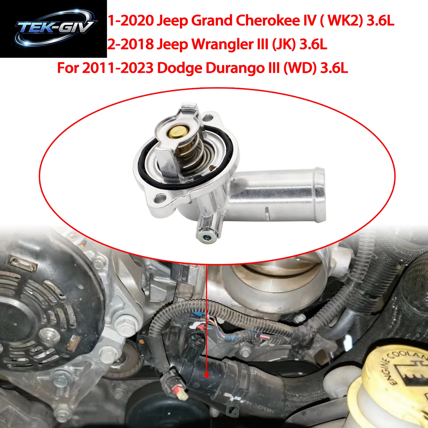 Für Jeep Wrangler JK 2018 Grand Cherokee 2011–2020 Chrysler 3,6 L Kühlmittel-Aluminium-Thermostatgehäuse 5184651 AG 5184655 AH P0128