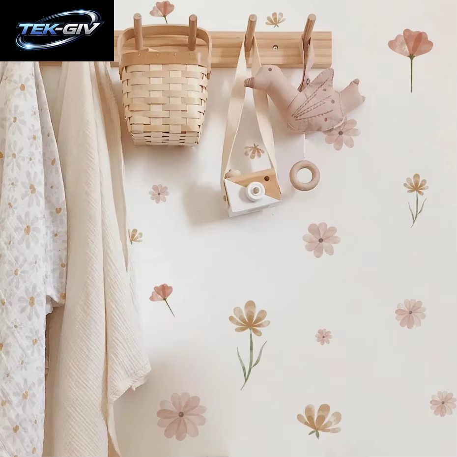 Boho-Blumen-Wandaufkleber Für Kinder, Aquarell, Schlafzimmer, Wohnzimmer, Heimdekoration, Kunst, Umweltfreundlich, Abnehmbare Aufkleber, Pvc-Wandbilder
