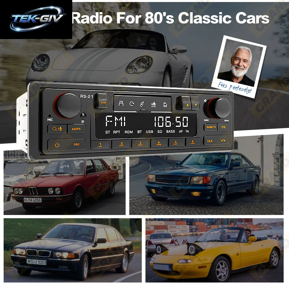 1DIN Retro Autoradio Mp3-Player Stereo Bluetooth FM AM RDS Unterstützung QC3.0 Für Porsche VW Benz BMW Land Rover Audi Alfa Romeo