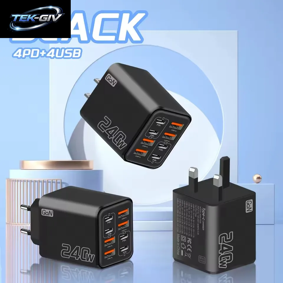 240W Gan Usb-C-Ladegerät 8-In-1 Schnellladegerät Für Iphone, Samsung, Xiaomi, Typ-C, Eu/Us-Stecker, Wandladegerät